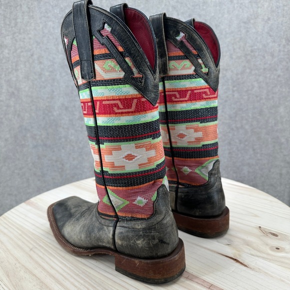 Macie Bean Women Size 8 Black Cracktacular Leather Aztec Serape Cowboy Boots - Picture 4 of 16